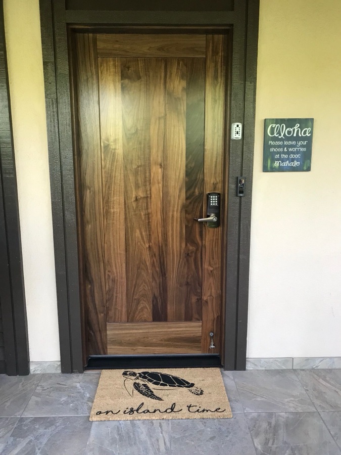 The walnut front door