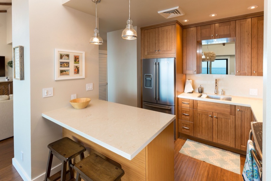 Kitchen with quartz counters and new appliances